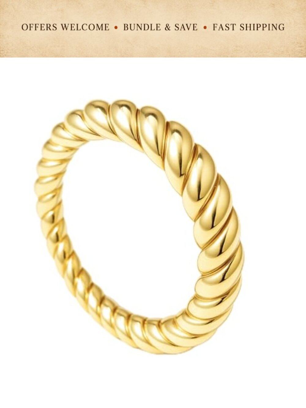 14K Gold Plated Chunky Open Twist Stackable Rings for Women